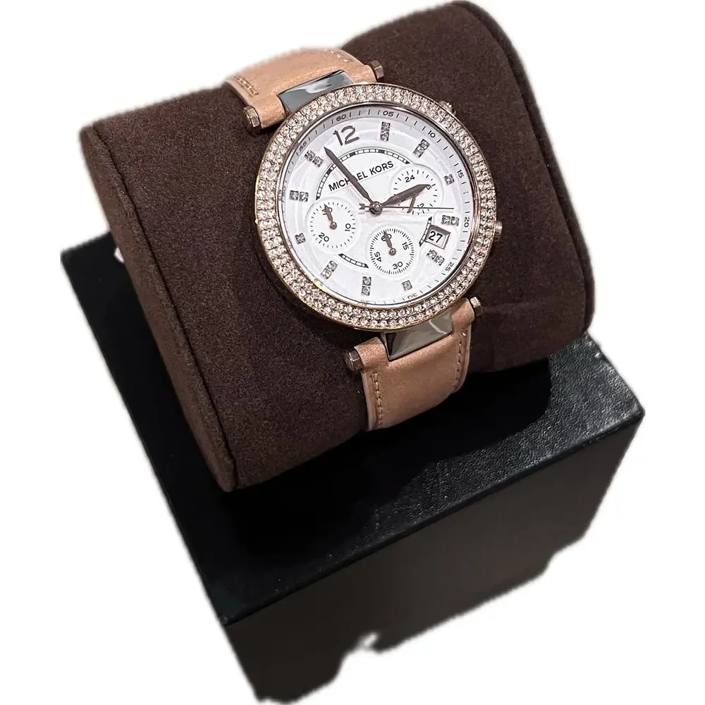 NWT Michael Kors MK5633 Parker Leather & Rose Gold Women's Watch New Battery